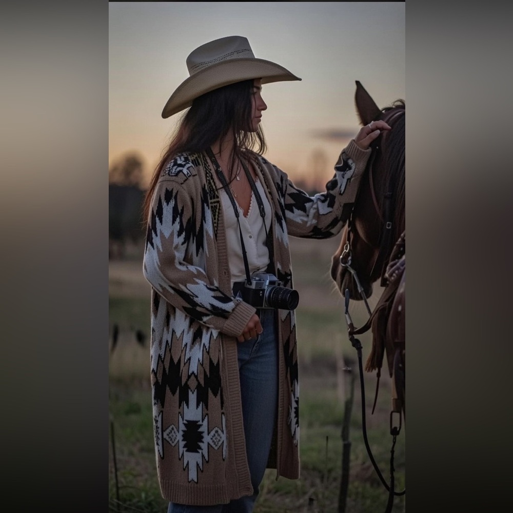 Free people Yellowstone tribal oversize intarsia chunky thick cardigan southwest
